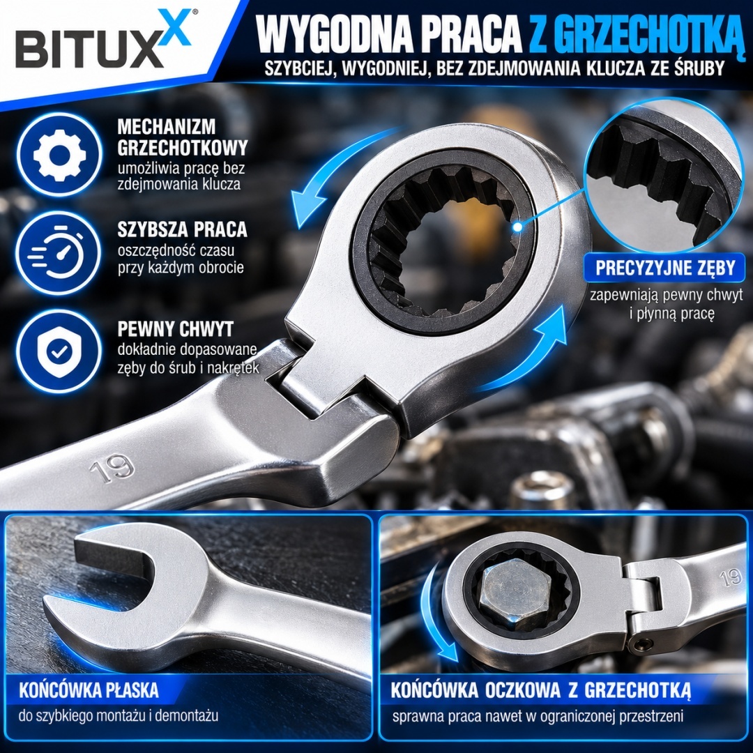 Sada klíčů v kufříku, očkoploché klíče, 22 kusů BituX s ráčnou MS19600